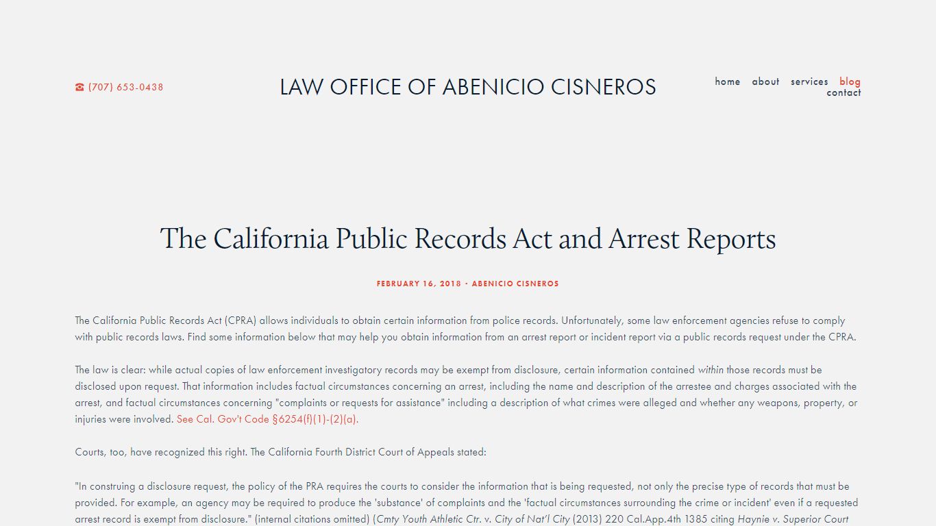 The California Public Records Act and Arrest Reports — Law ...