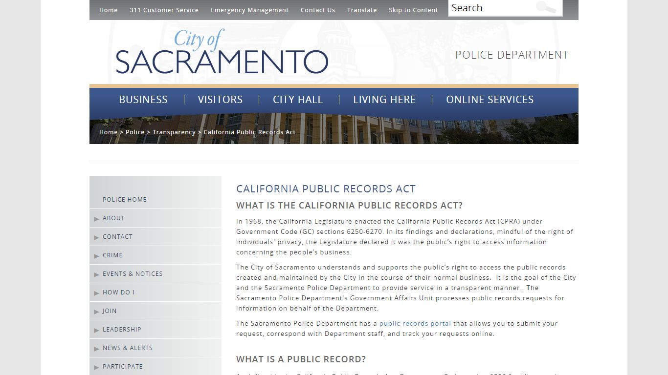 California Public Records Act - City of Sacramento