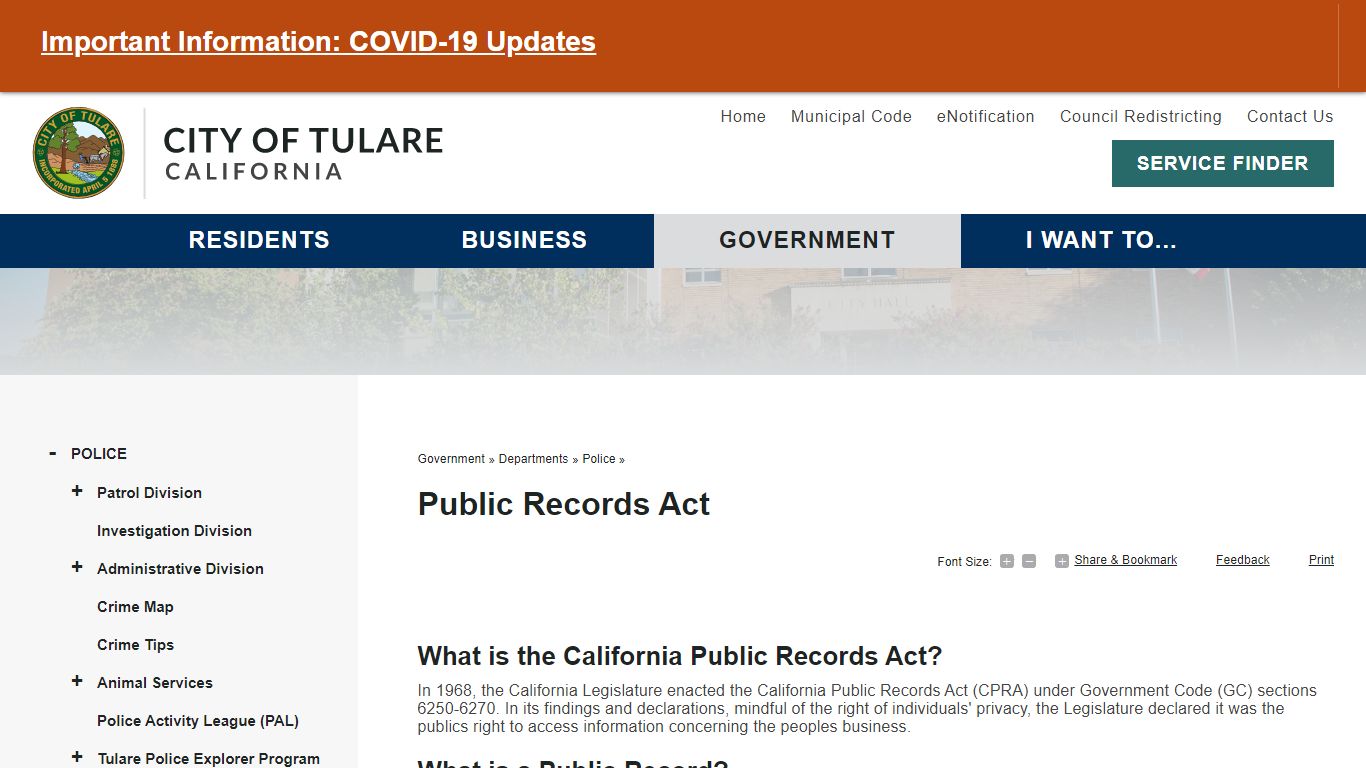 Public Records Act | City of Tulare - California